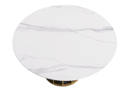 59.05" Modern Artificial Stone Round Panel Metal Iron Base Dining Table, Can Accommodate 8 People, (Not Including Chairs) - White / Black
