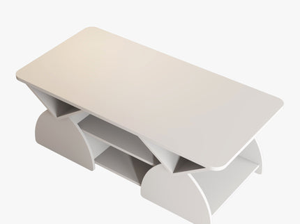 Geometric Engineered Coffee Table With Rounded Corners With Open Shelves