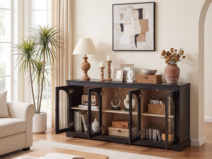 Modern Arched Glass Sideboard With 6 Doors, Buffet Cabinet With Storage And Adjustable Shelves