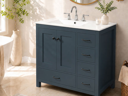 Bathroom Vanity With Sink Combo, 2 Soft Close Doors And 5 Drawers