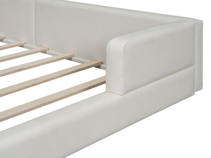 Queen Size Upholstered Platform Bed With 2 Reading Lights - White