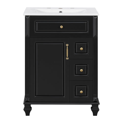 Freestanding Bathroom Vanity With Sink, 3 Drawers & Flip-Out Drawer