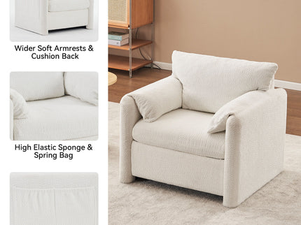 Fixed Modern Accent Chair Single Seater Plush Chenille Lounge Chair With High Resilience Cushion - Ivory White