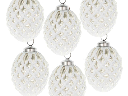 Christmas Ball Ornaments, Glass Decorative Hanging Ball Christmas Tree Ornaments, For Holiday Party Decorations (Set of 6) - White