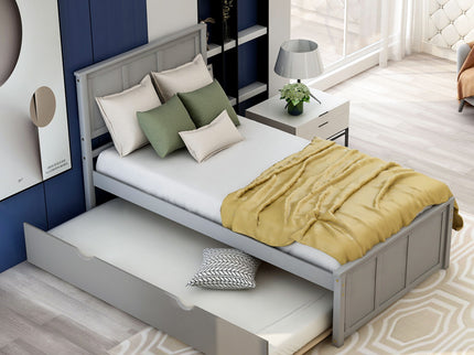Platform Bed With Twin Trundle And Frame, Twin Size - Gray