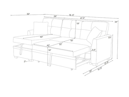 Upholstered Sectional & Pull Out Bed And Chaise Storage