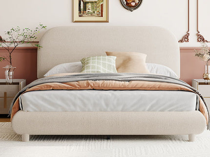 Upholstered Platform Bed With Thick Solid Frame And Stylish Curve-Shaped Design