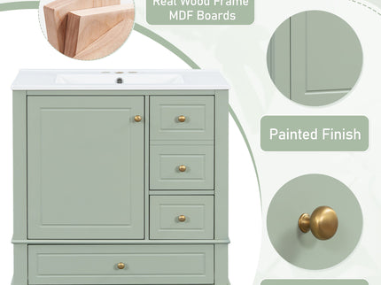 Freestanding Bathroom Vanity With Sink, Soft Close Door, 3 Drawers