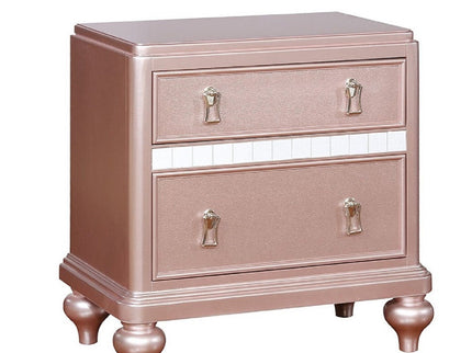 Nightstand With Mirror Accent Panels, 2 Drawer Design - Rose Gold