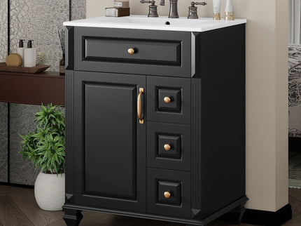 Freestanding Bathroom Vanity With Sink, 3 Drawers & Flip-Out Drawer
