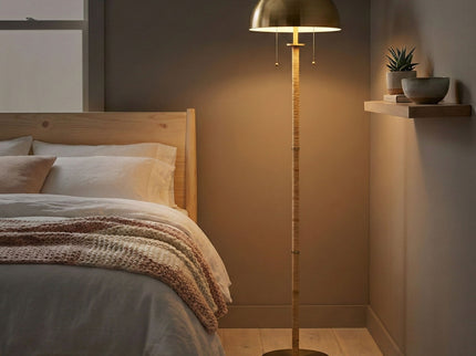 Allure - 2 Light Floor Lamp, Gold, Natural Tube, Double On / Off Pull Chain - Gold / Rattan