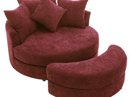 360° Swivel Accent Barrel Chair With Storage Ottoman & 4 Pillows, Modern Leisure Chair Round Accent For Living Room