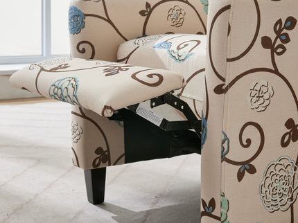 Wingback Recliner Chair With Padded Arms - Beige