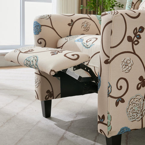 Wingback Recliner Chair With Padded Arms - Beige
