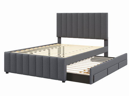 Upholstered Platform Bed With Twin Size Trundle And 3 Drawers