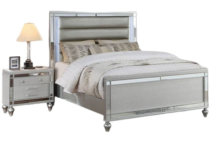 Modern Bed With LED Lights And Glass Panels, 2 Nightstands