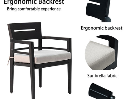 Outdoor Modern Dining Set, Chairs Sunbrella Cushioned And Dining Table With Umbrella Hole
