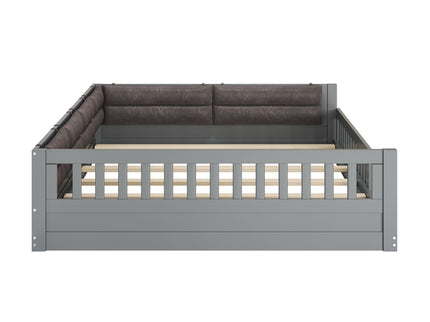 Upholstered Platform Bed With Guardrail And Pillow
