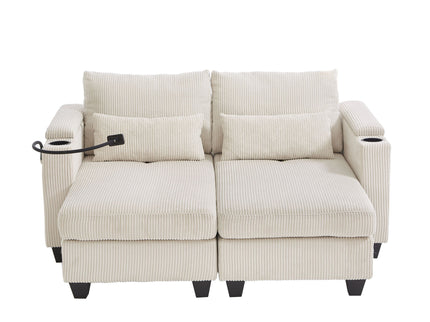 Convertible Chaise Lounge Sofa Chair With USB Ports, Cup Holders, Phone Holder And Storage