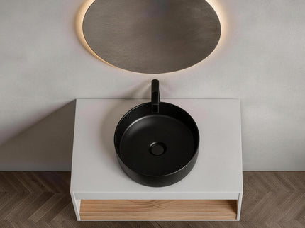 Floating Bathroom Vanity With Glossy Round Vessel Sink