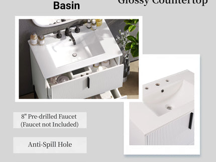 Bathroom Vanity With Ceramic Sink, Fluted Design