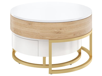 Modern Round Lift-Top Nesting Coffee Tables With 2 Drawers