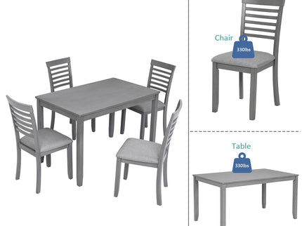 5 Pieces Modern Dining Set, Rectangular Wooden Dining Table With 4 Upholstered Chairs