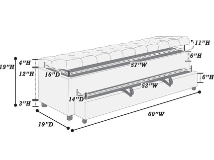 Storage Ottoman With Tufted Seat And Underseat Drawer