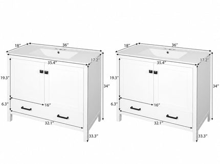 Bathroom Vanity With Sink, Soft Close Doors, Double Storage Shelves & Divided Drawer Ample Storage - White