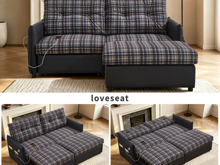 Sleeper Sofa, Expandable Sectional With Ottoman For Living Room