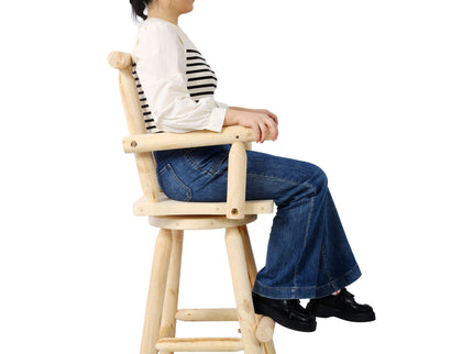 Rustic Bar Stool, Fir Wood Construction, Wide Armrest