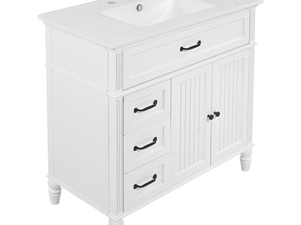 Bathroom Vanity With Sink, 2 Door Storage With Soft Closing Hinges - White