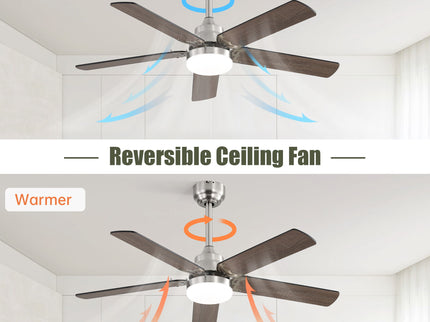 42" Ceiling Fan With Reversible DC Motor, LED Light, 5 Blade Design - Nickel