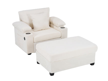 Fabric Sofa Bed With Cupholders And USB Charging Ports Chair For Living Room
