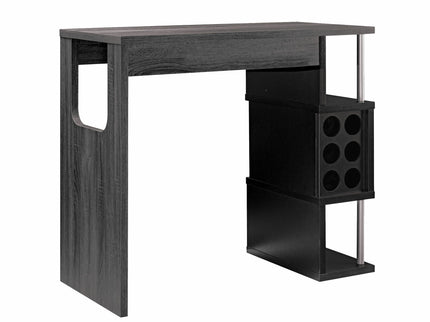 Home Bar Table With Wine Glass Compartment And Three Shelves - Distressed Gray / Black