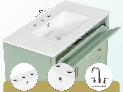 Modern Bathroom Vanity With Sink, 3 Drawers & 2 Doors