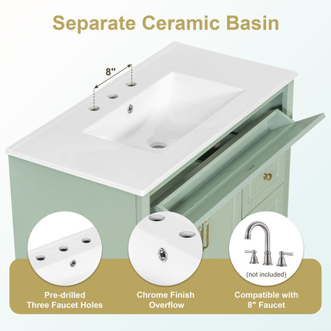 Modern Bathroom Vanity With Sink, 3 Drawers & 2 Doors