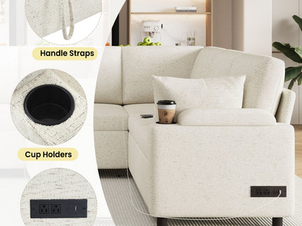 U-Shaped Sectional Sleeper Sofa With Ample Storage Space, 2 Cup Holders And Charging Ports For Living Room