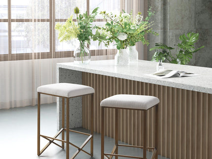 Backless Upholstered Counter Stool With Padded Seat - Ivory / Bronze