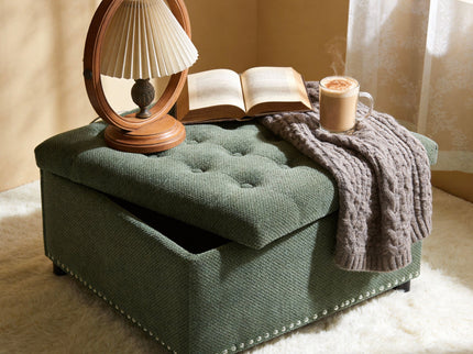 Square Tufted Storage Ottoman With Nailhead Trim