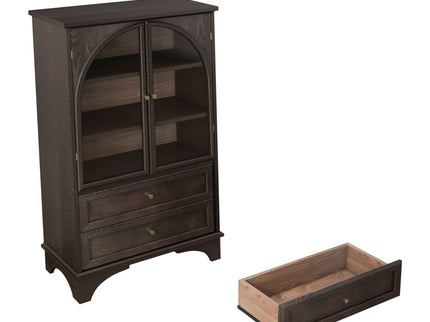Glass Door Display Case With 2 Drawers And Adjustable Shelf