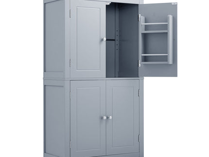 Elegant Bathroom Floor Storage Cabinet With 4 Doors, Adjustable Shelves