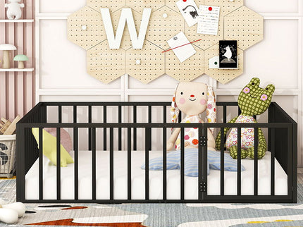 Metal Floor Bed Frame With Fence And Door