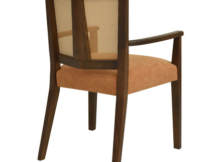 Mid Century Modern Arm Dining Chair Set With Rattan Backrest