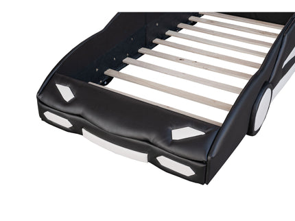 Race Car Shaped Twin Platform Bed With Wheels, Pine Wood Construction