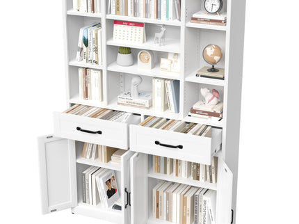 Industrial Bookcase Tall With Adjustable Shelves, Drawers & Doors
