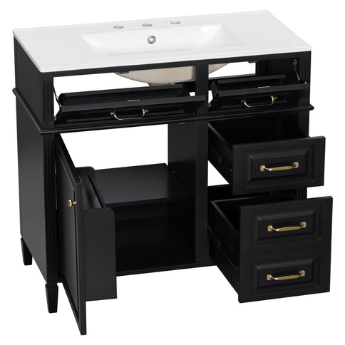 Modern Bathroom Vanity With Sink Top, Flip Drawer Design