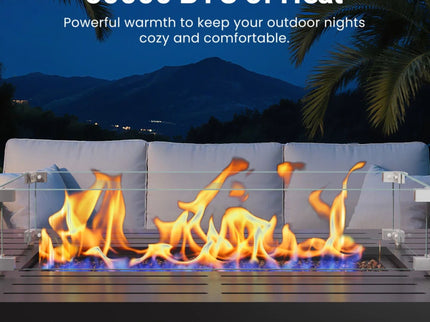 Outdoor 2 In 1 Gas Fire Pit Table With Lid & Glass Shield, Stainless Burner, Lava Rock, Rectangular Design - Black