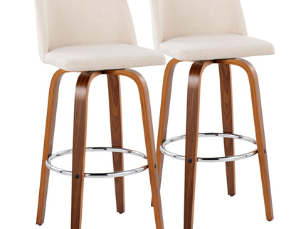 Toriano - Mid Century Modern Fixed Height, Barstool With Swivel With Round Footrest (Set of 2)