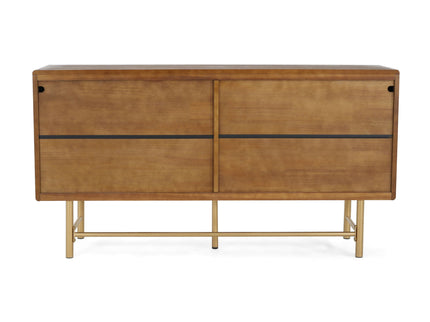 Modern Scandinavian 4 Door Sideboard Storage Cabinet With Adjustable Shelves - Brown / Gold